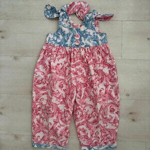 Vintage 1990s In Stitches (Boutique Brand) Girls Romper Pink and Blue Size 4